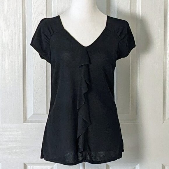 ALFANI Women's Short Sleeve Silk Knit Top Blouse  Size M  Black - Picture 1 of 4
